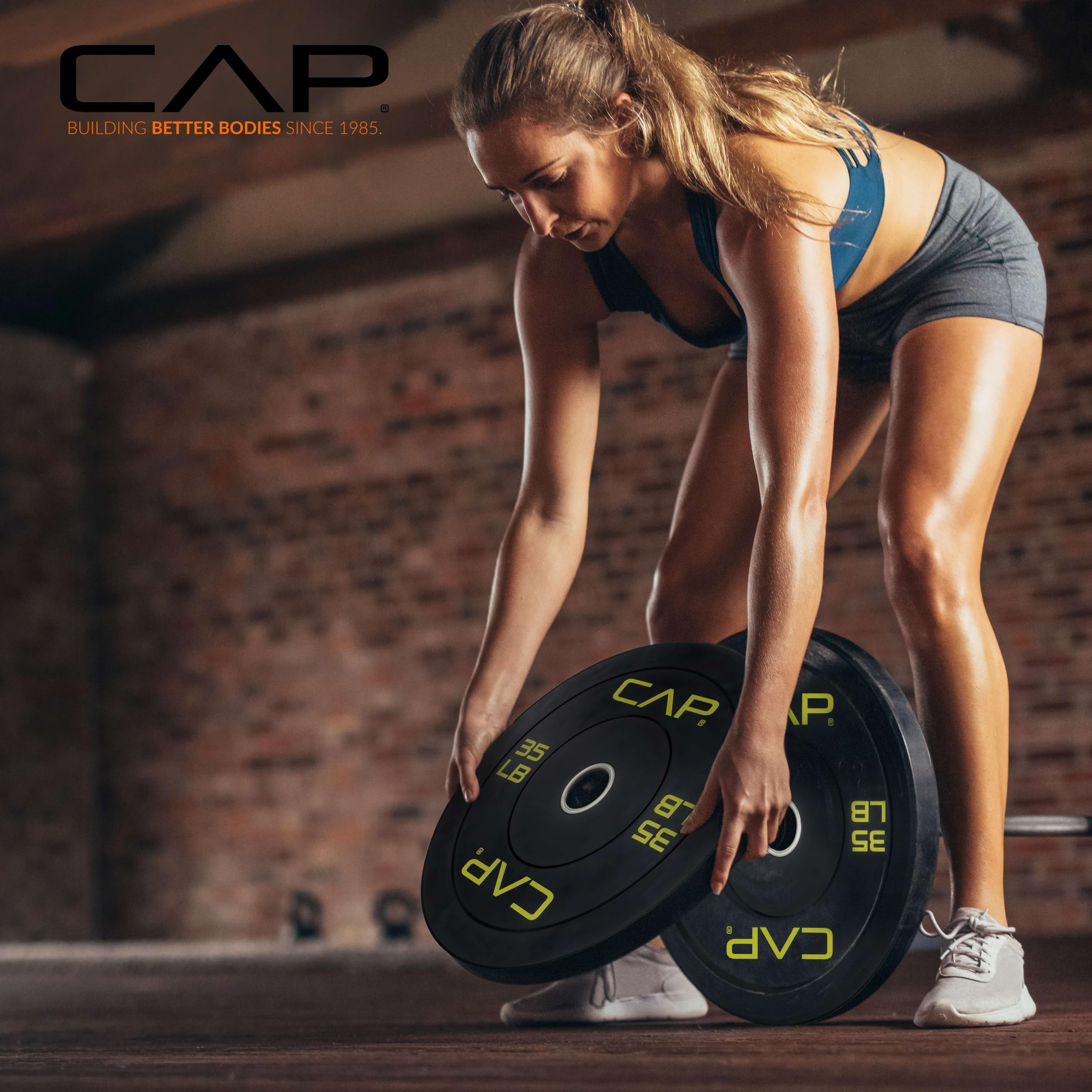 CAP 190 lb Economy Olympic Bumper Plate Set, 2-Inch Olympic Plates, Medium Bounce Rubber Weight Plates with Steel Hub for Weightlifting, Strength Training & Home Gym Workouts