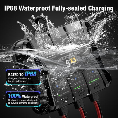 3 Bank Marine Battery Charger - 15A Waterproof Onboard Charger for SLA/AGM & Lithium Batteries