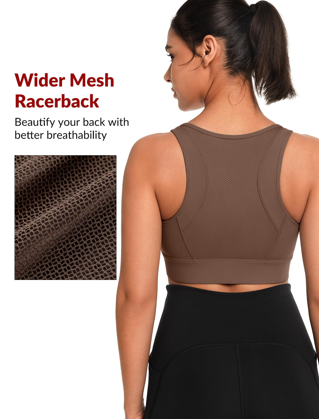 Yvette Front Closure Sports Bras for Women High Support Large Bust Supportive Sports Bra High Impact for Running,Coffee,L+