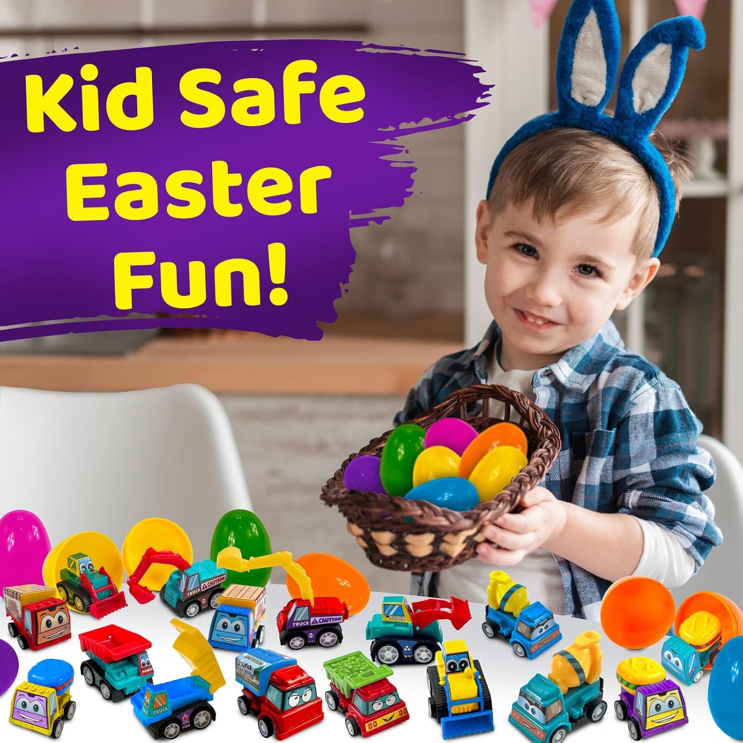 stargo 8 Pack Colorful Prefilled Easter Eggs Bulk with Toys - Mini Car Set Construction Engineering Vehicles Pull-Back Cars. Plastic Easter Eggs Filled, Basket Fillers, Party Favors, Boys Goodie Bags