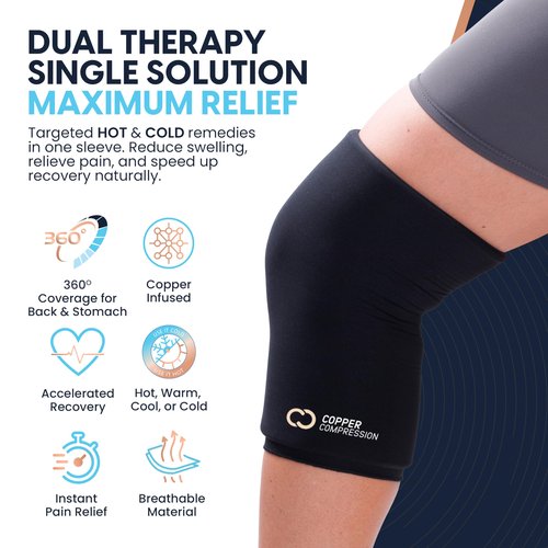 Copper Compression CopperFreeze™ Knee Sleeve Hot & Cold Therapy Support for Pain, Swelling, and Injury Recovery – 360° Copper Infused Relief for Knees and Joints