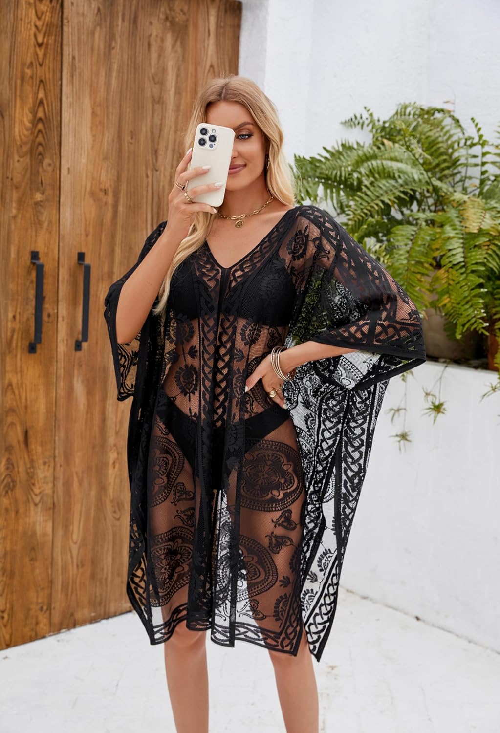 Skiennix Sexy Elegant Lace Beach Cover-Up - V-Neck Bathing Suit Cover-Up for Poolside & Parties