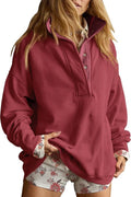 Gacaky Oversized Sweatshirt for Women - Casual Long Sleeve Button Henley Neck Top in Stylish Design