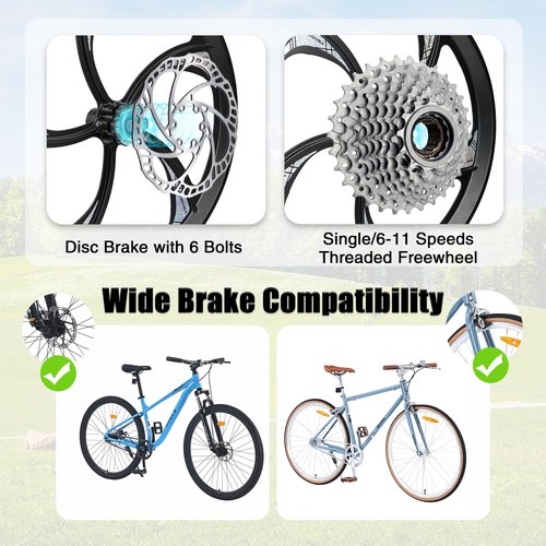 ZUKKA Bike Wheel Set 20 Inch Magnesium Alloy One-Piece Bike Wheels 5 Spokes Rim with Disc Brake & Freewheel Hub for Single Speed or 6-11 Freewheel Quick Release Axles,for Mountain/Folding/Kids Bikes