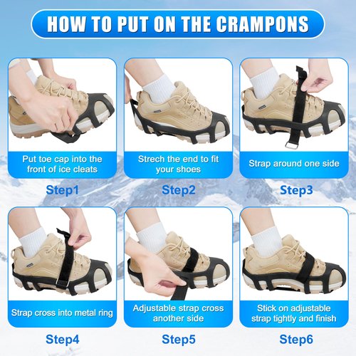 Crampons Ice Cleats for Shoes and Boots Snow Traction Cleats for Walking on Snow and Ice 9 Point Cleats Non-Slip Grippers Overshoe Silicone Stretch Footwear for Winter Hiking Climbing Ice Fishing