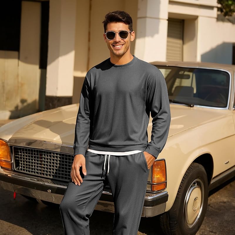 Men's Tracksuit 2-Piece Set Long Sleeve Sweatshirt & Jogging Pants with Pockets - Dark Grey, XL