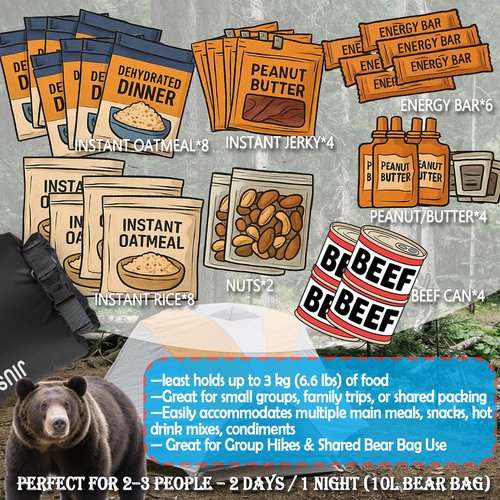JIUSAIRUI 7.8Oz Ultralight Bear Bag Hanging Kit: 30D Waterproof Bear Proof Food Storage for Backpacking and Camping Alternative to Bear Canister (10L)