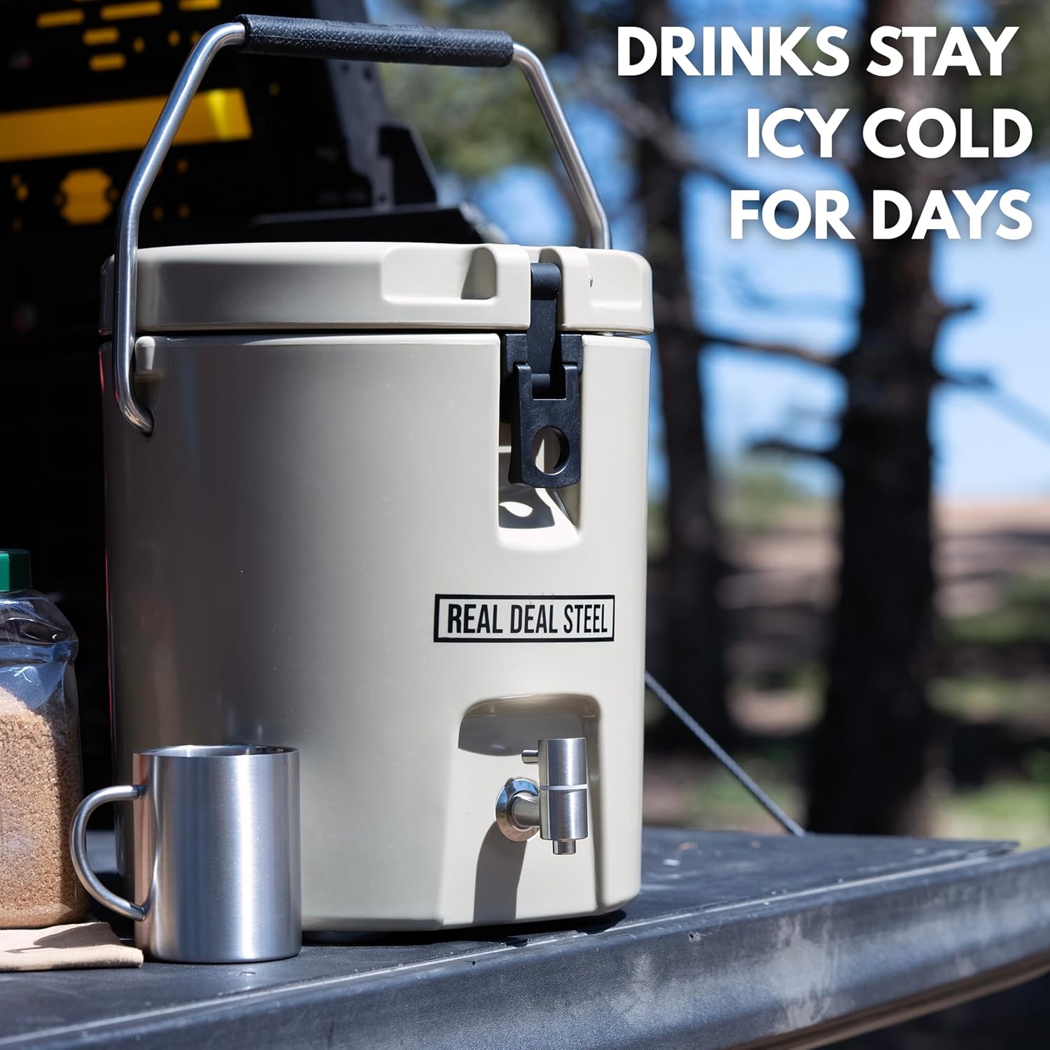 Skiennix Insulated Beverage Dispenser - 2 Gallon Hot Drink Container with Stainless Steel Interior | Perfect for Camping & Parties - Tan