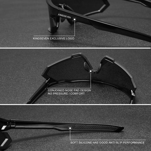 KINGSEVEN Polarized Sunglasses for Men and Women Sports Sunglasses with UV400 Protection for Driving Fishing Cycling (Black Frame Black Temple-Red Lens)