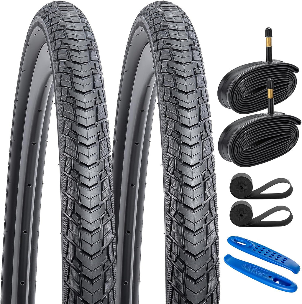 Skiennix 700C Bike Tires - Heavy Duty 700x45C with Tubes & Rim Strips | Durable Cycling Set