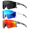 Foliful 3 Pack Polarized Sunglasses for Men Women, Sports Mens Sunglasses with UV400 Protection for Baseball Cycling Running, Gray/Ice Blue/Red