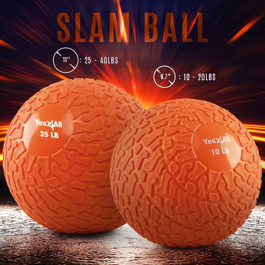Yes4All Slam Balls - Durable 10-40lb Weighted Core Strength Training Ball | PVC Sand-Filled