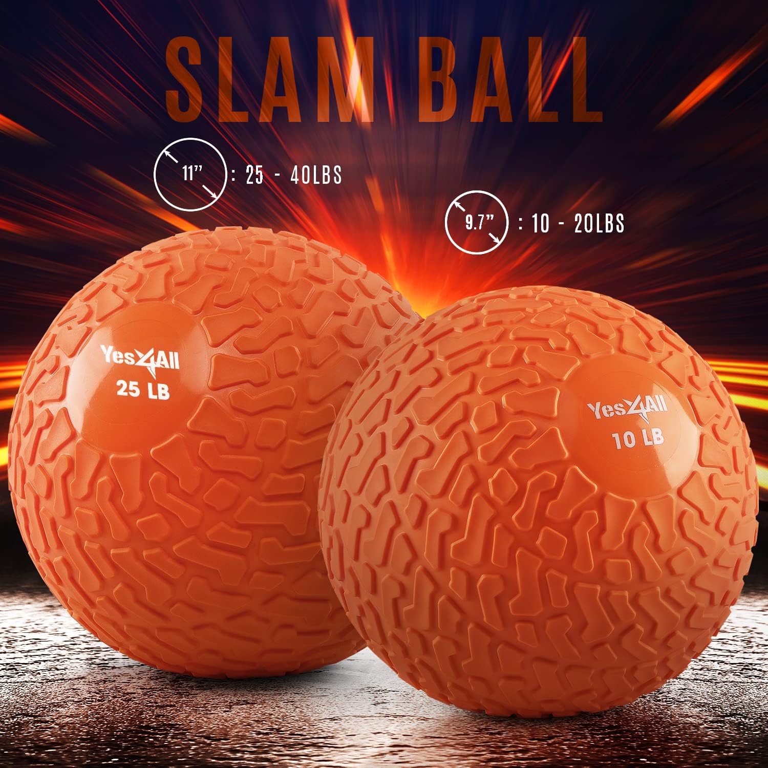 Yes4All Slam Balls - Durable 10-40lb Weighted Core Strength Training Ball | PVC Sand-Filled