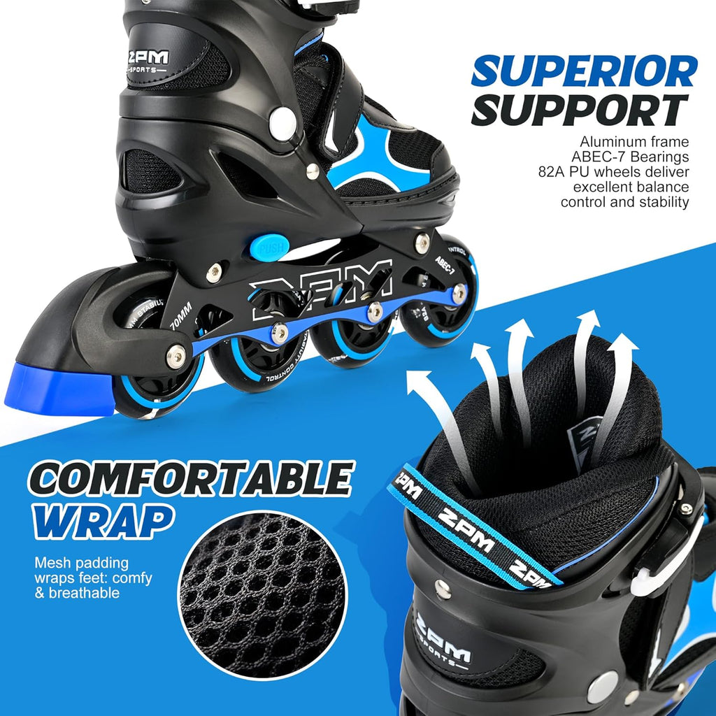 2PM SPORTS Inline Skates for Kids - Adjustable Light-Up Roller Skates for Ages 5-12 | Fun & Safe