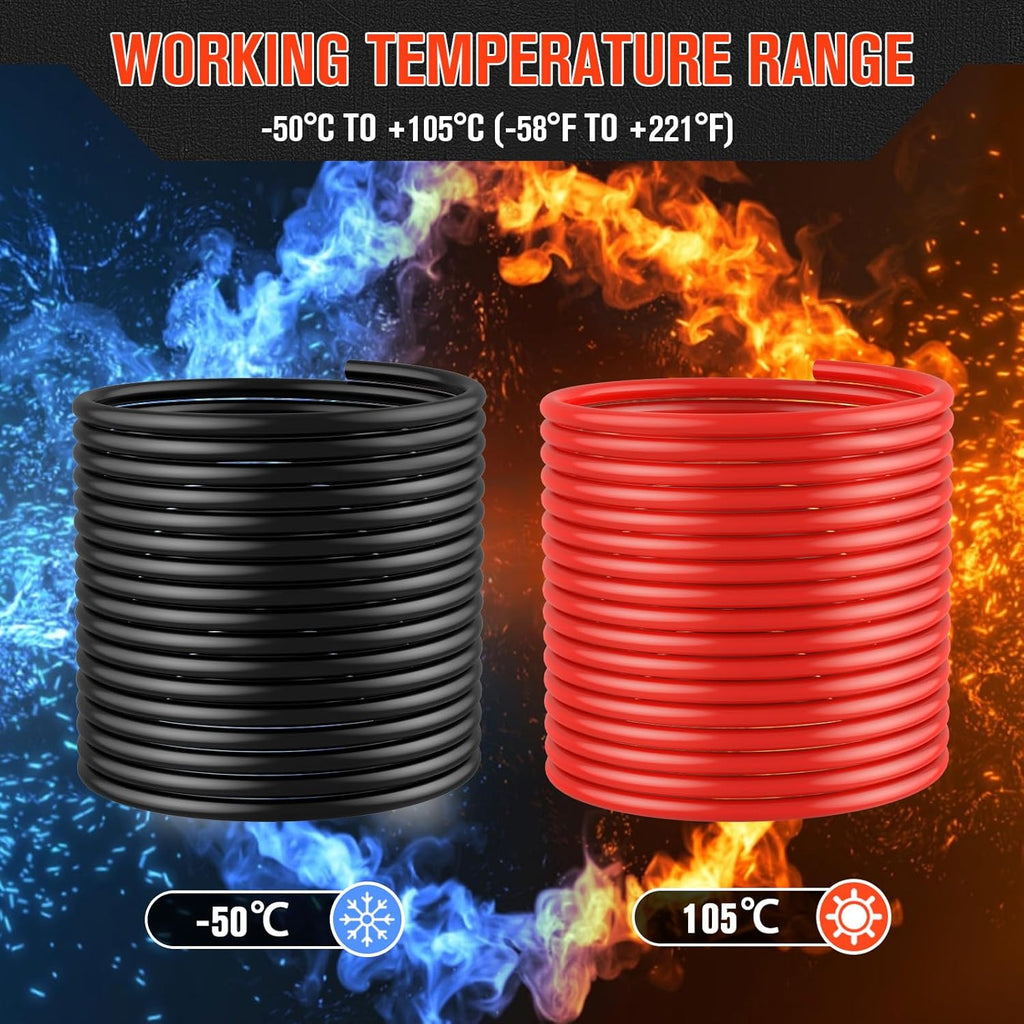 6 Gauge Battery Cable - 20 FT Black & Red Copper Wire with Connectors & Heat Shrink Tube