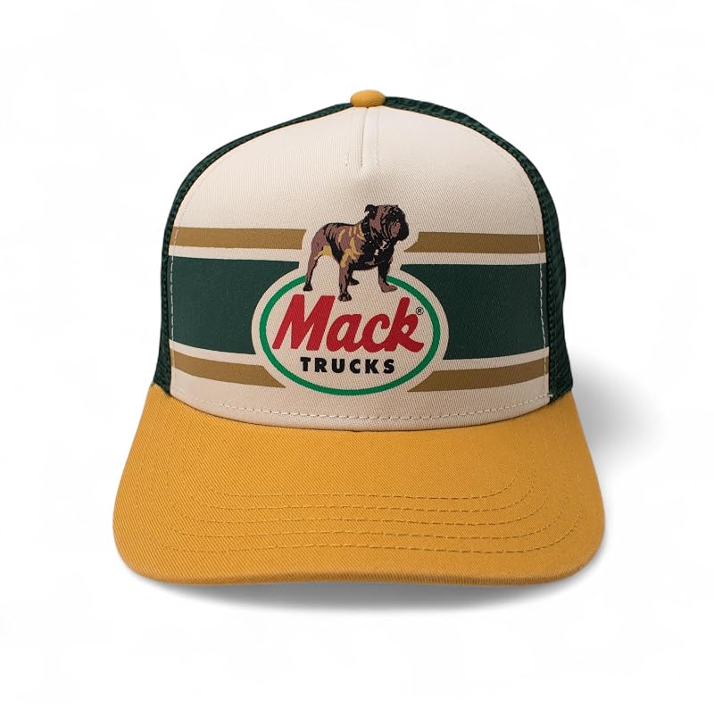 American Needle Mack Trucks Unisex Adjustable Snapback Trucker Hat - Sinclair (Ivory/Green/Yellow)
