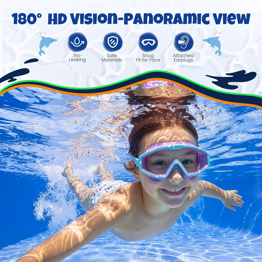Skiennix Kids Swim Goggles - Anti-Fog UV Protection for Ages 4-16 | 180° Clear View, 3 Pack