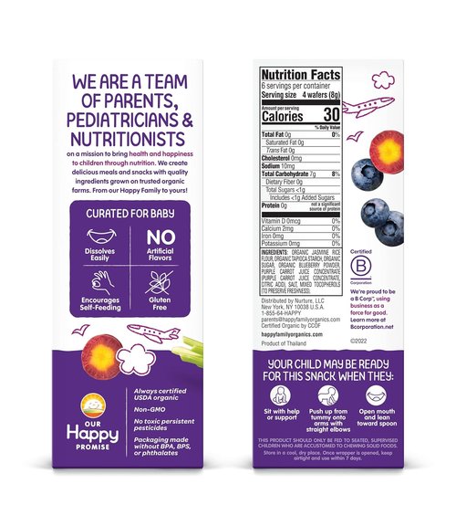 Happy Baby Organic Teething Wafers - Blueberry & Purple Carrot | Soothing Rice Cookies, 0.14 Oz (Box of 12)