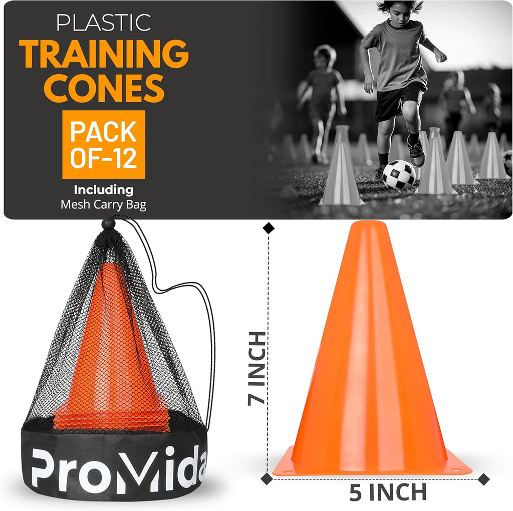 Skiennix 7-Inch Soccer Cones - 12-Pack Training Set with Mesh Bag for Kids' Sports Drills