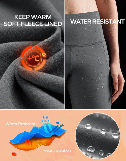 Ewedoos Fleece Lined Leggings with Pockets Water-Resistant Thermal Winter Warm Leggings for Women Yoga Pants Ski Hiking Dark Grey
