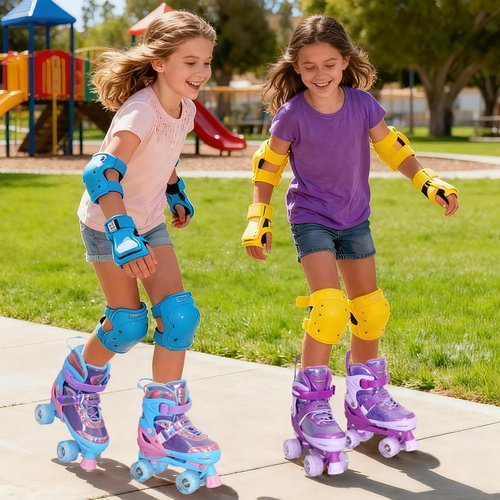 Nattork Kids Roller Skates for Girls Boys, Purple Hearts Quad Skates for Big Kids Age 7 8 9 10 - Adjustable Girls Roller Skates with All Light up Wheels - Birthday Gift for Indoor Outdoor Sports