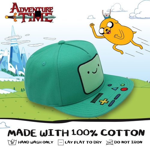 Adventure Time BMO Baseball Cap, Adult Flat Brim Snapback Hat, Adjustable, Turquoise, One Size