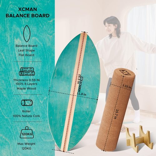 XCMAN Surf Balance Board Trainer with Roller Wooden Exercise Balancing Stability Trainer - Non Slip Surface for Adults Kids|Balance Board Surfing,Skateboarding,Hockey,Yoga