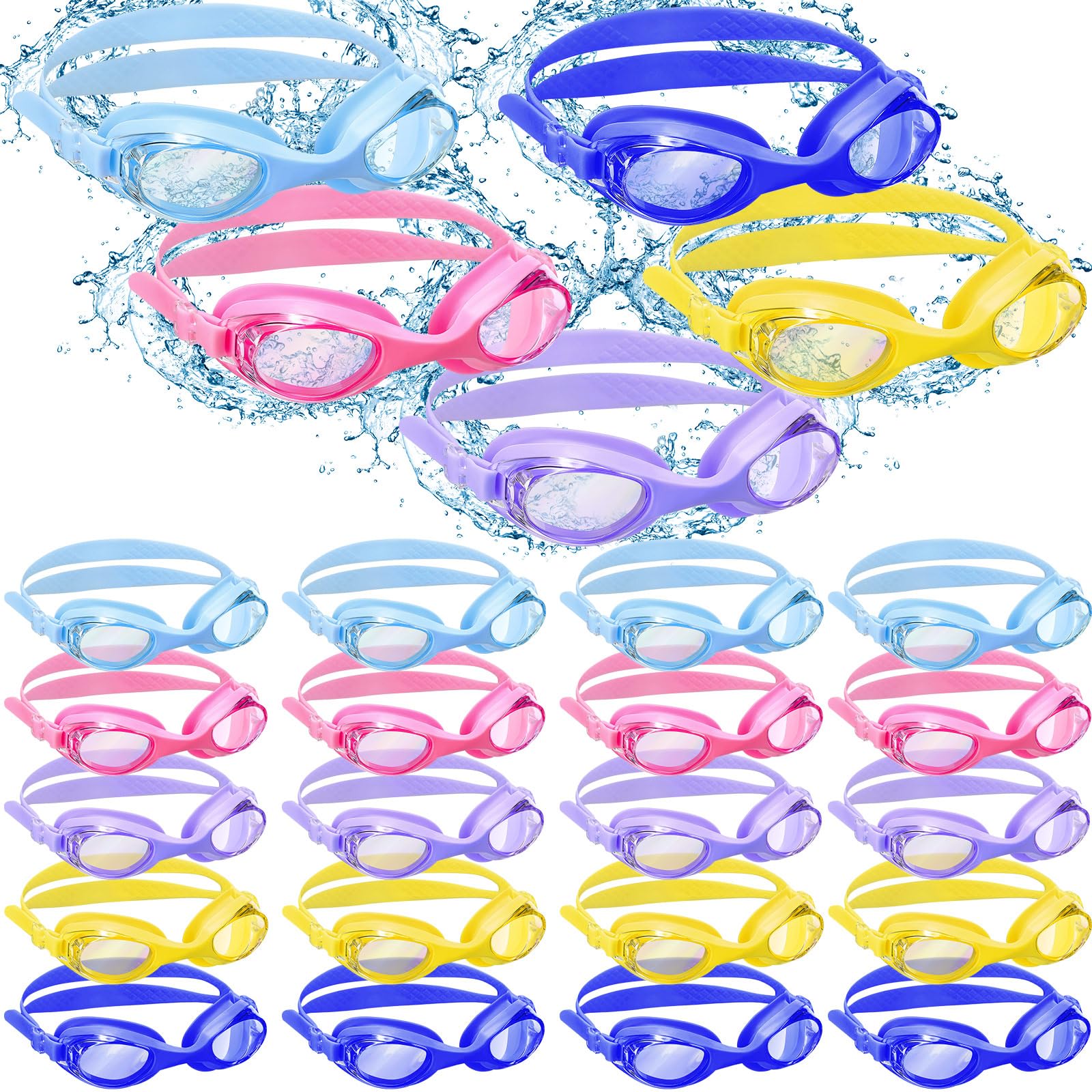 Macarrie 30 Pcs Kids Swim Goggles Bulk Child Swimming Goggles Gifts for Boys Girls Toddler Pool Surfing Diving(Blue, Pink, Purple, Light Blue, Yellow,Fashion)