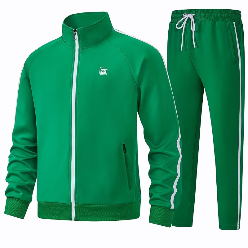 Men's 2-Piece Tracksuit - Lightweight Full Zip Sweatset with Green XX-Large