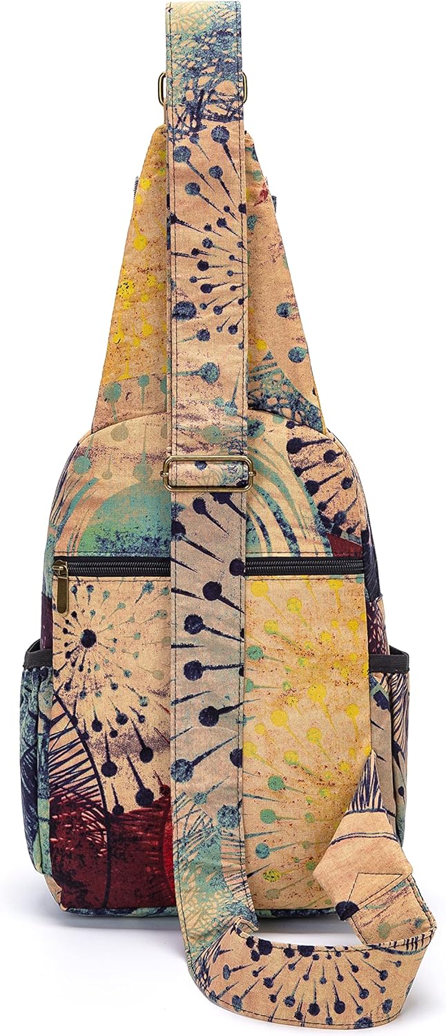 Skiennix Women’s Sling Bag - Large Bohemian Canvas Crossbody Bag in Purple & Yellow