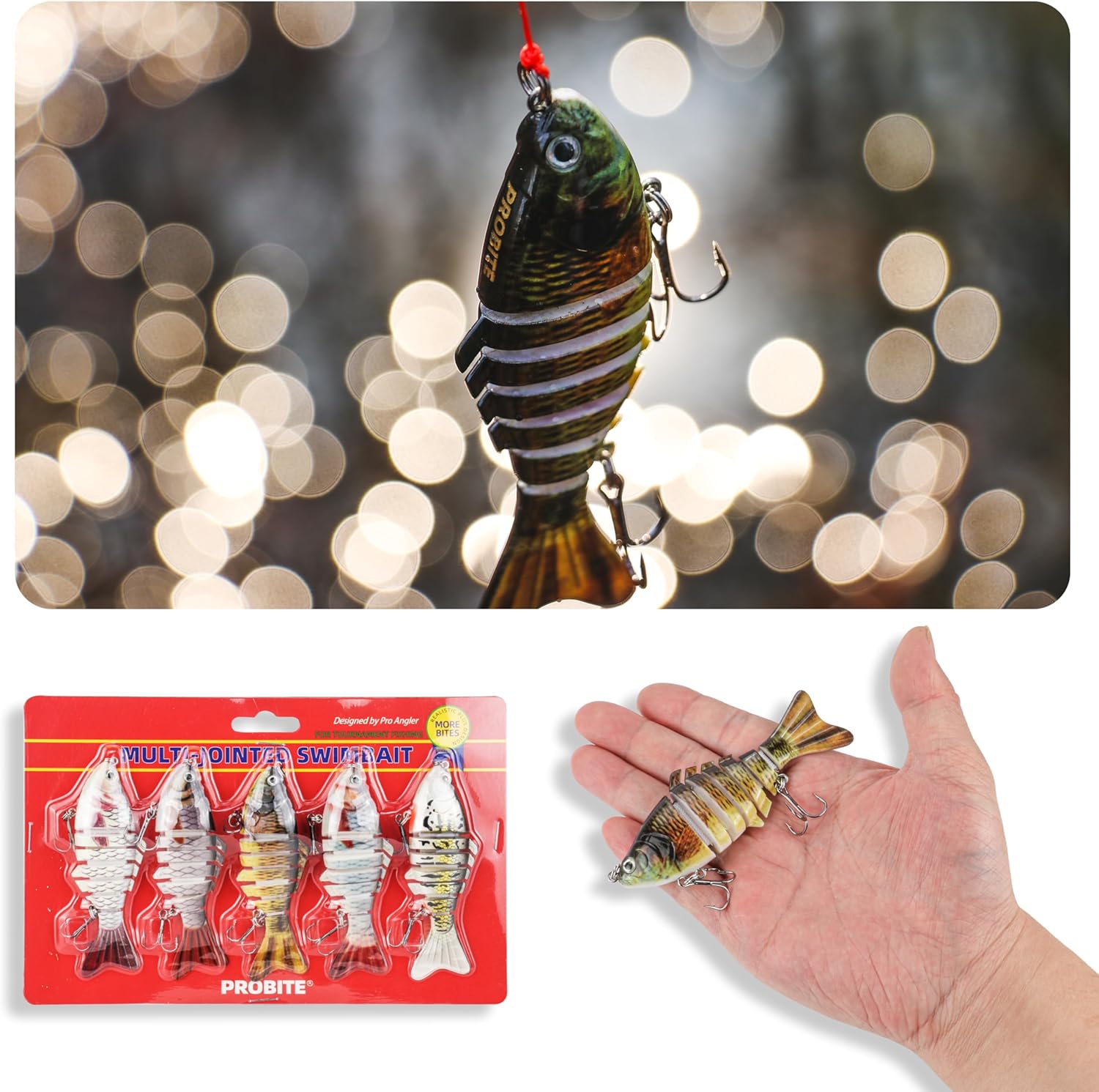 Skiennix 5PCS Lifelike Fishing Lures - Multi-Jointed Swimbait for Bass & Trout | Realistic Action with 3D Eyes