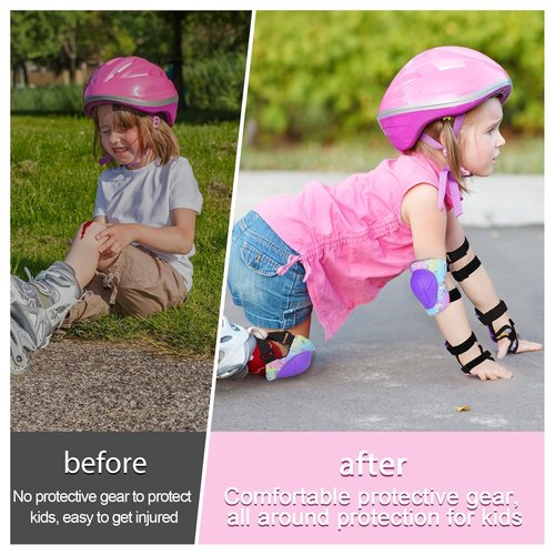 FIODAY Kids Knee Pads Set - Adjustable Protective Gear with Elbow Pads & Wrist Guard | Rainbow Unicorn, Ages 3-8
