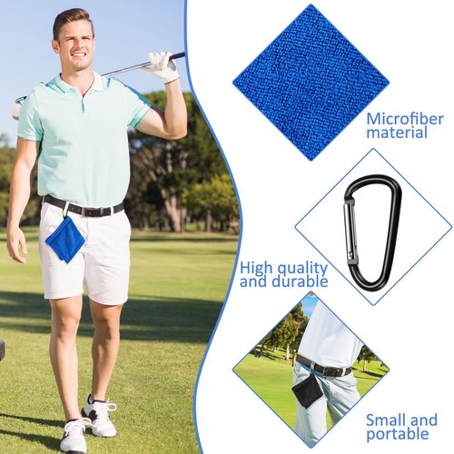 Flutesan 3 Pieces Golf Ball Towel 5.5 x 5.5 Inch, Wet and Dry Small Pocket Towel with D Clip Portable Golf Ball Cleaner Accessories for Men Women Course Exercise(Black, Grey, Blue)