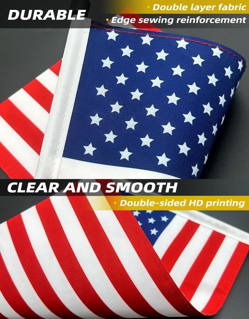 2 Pcs Magnetic Installation Golf Cart Flags, Double-Sewn Silk Satin Fabric 9 x 6" Golf Cart Flags, American Flags with Elastic Strap Bracket for Golf Cart, Pickup Truck, Boat, Bike