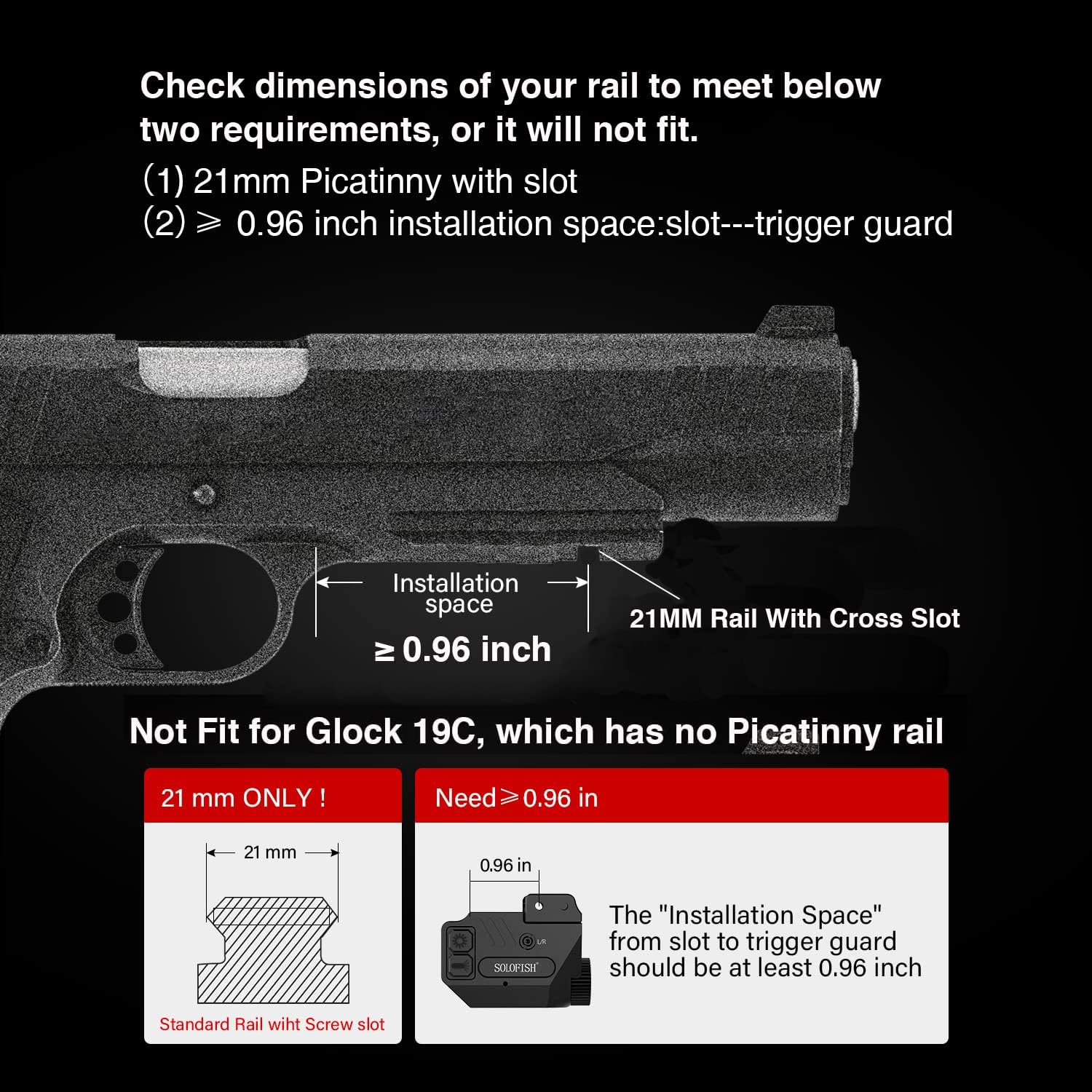 SOLOFISH Pistol Light - 500lm Rechargeable Aluminum Weapon Light with Purple/IR/Green Beam Combo