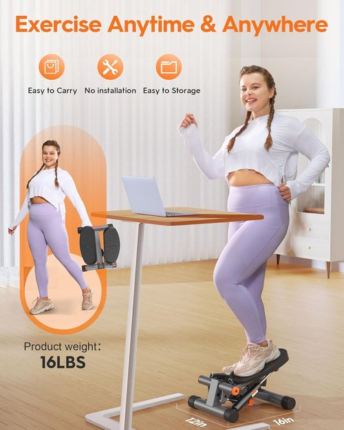 Niceday Mini Stepper - Home Exercise Equipment with Resistance Bands & LCD Monitor | 300LBS Capacity, Black