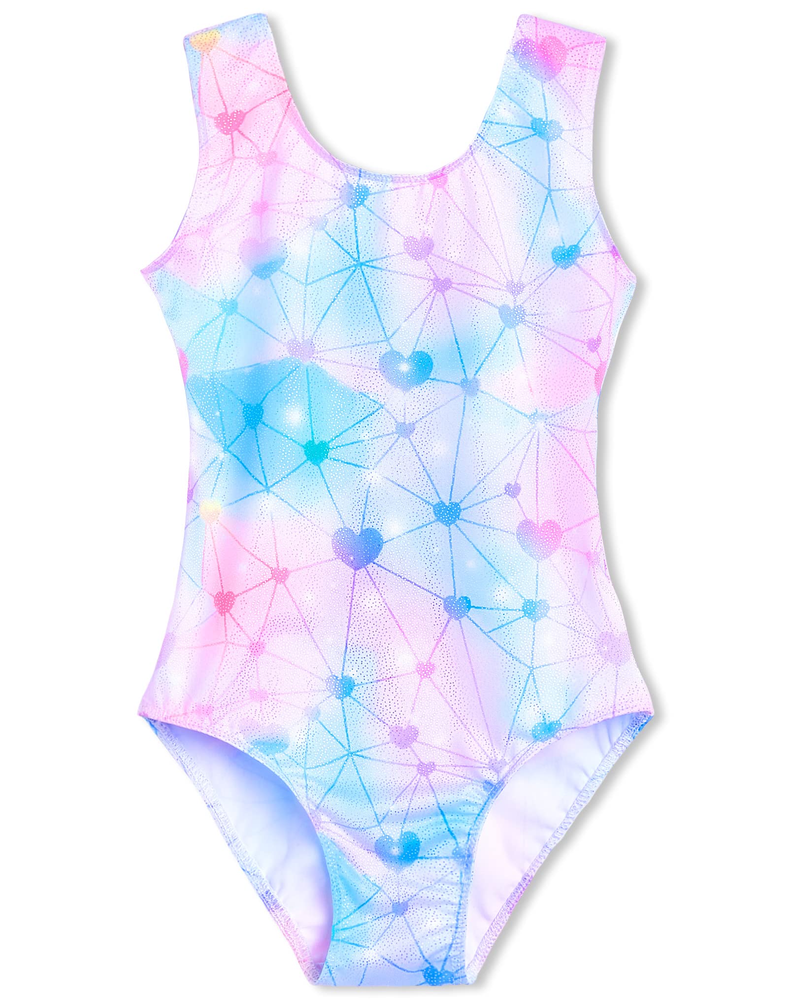 Domusgo Gymnastics Leotards for Girls 10-12 Years Old Blue Pink Heart Sparkly One Piece Tumbling Outfits