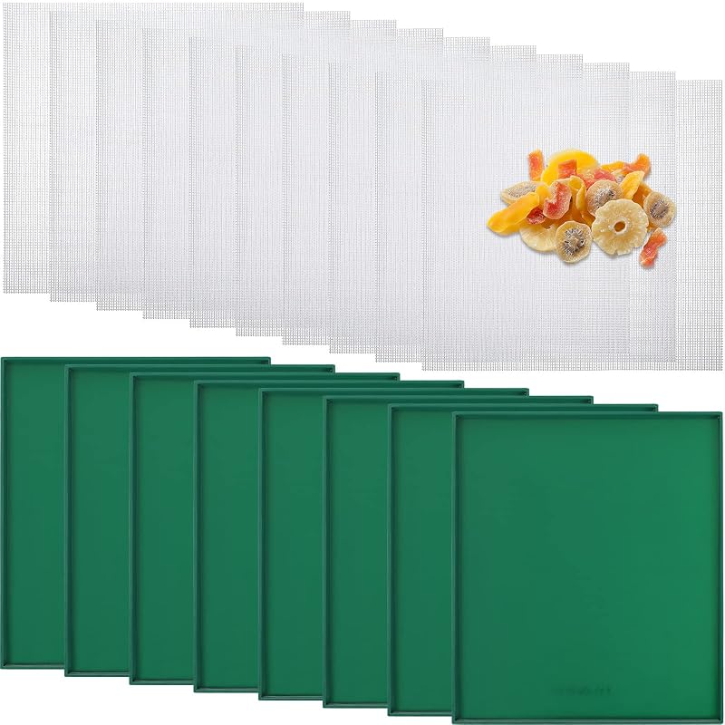 Green 8 Pcs Silicone Dehydrator Sheets & 10 Pcs Mesh Mats - Non-Stick, Reusable for Fruit Leather, Jelly & Snacks (Variation: Green)