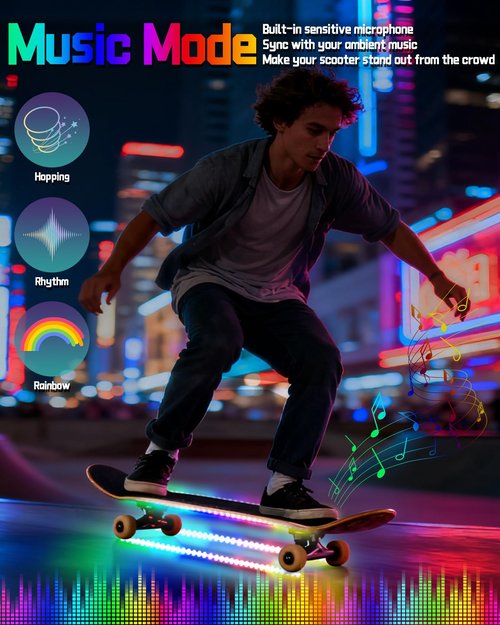MINEXITY Led Lights for Scooter Night Riding, Remote & APP Controlled Colorful Skateboard Lights，Battery Operated Lights for Electric Bike 60 LEDs