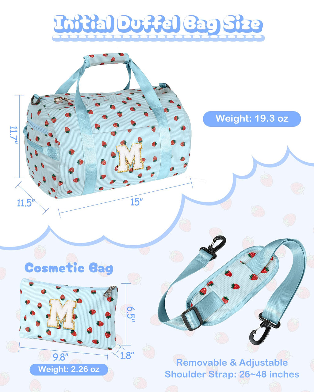 Vogewood Teen Girl Gifts Trendy Stuff, Girls Gym Bag, Kids Personalized Weekend Duffel Bags with Shoe Compartment, Initial Travel Tote with Makeup Bag, Preppy Gift for Grandkids (Letter T)