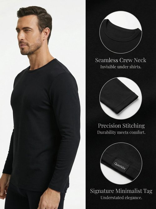 Thermal Underwear for Men Base Layer Cotton Long Johns High Weight Blended Fleece Lined Set for Cold Weather (X-Large) Black