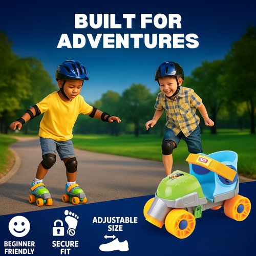 Adjustable Easy Training Inline Rollerskates - Beginner-Friendly Quad-Style 4 Wheel Inline Roller Skates Training for Kids, Toddler, and Children (Green)