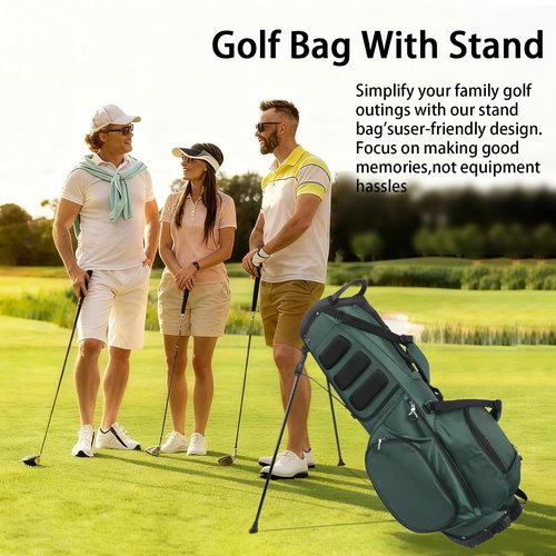 Golf Stand Bag with 14-Way Divider Top, Lightweight Golf Bag with Stand, Multiple Pockets Including Cooler Pocket, Non-Slip Base & Ergonomic Straps for Men Women Golfers -Green