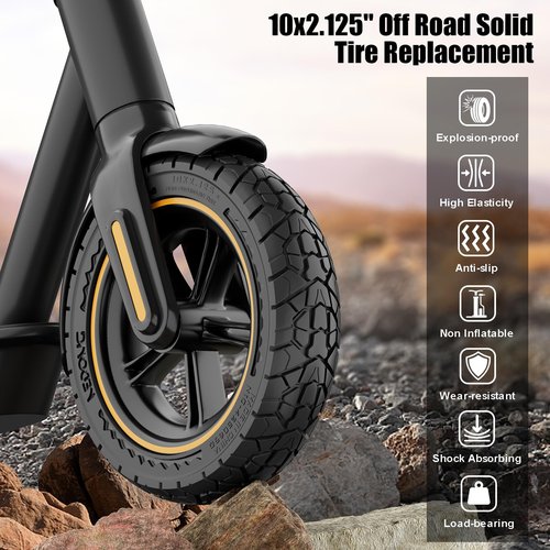 Cooryda 10X2.125 Off Road Tire for Electric Scooter Ninebot F20/F30/F40/F65, 10 inch Solid Rubber Tires for Front And Rear Solid Electric Scooter Tire Tubeless(Black 2pcs)