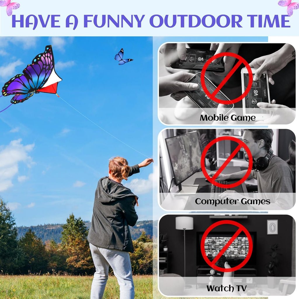 Silipull Butterfly Kites - Large 55 x 28 Inch Colorful Kites with 328ft String for Adults & Beginners | Purple & Orange
