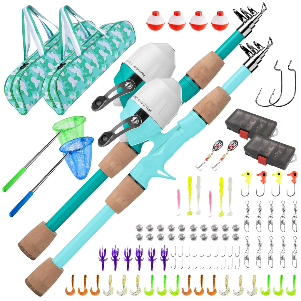 WIDDEN Kids Fishing Pole 2 Pack, Portable Telescopic Kids Fishing Poles for Boys and Girls, Fishing Rod and Reel Combo Kit with Tackle Box Bag Net, Best Fishing Pole for Toddler Youth and Beginners