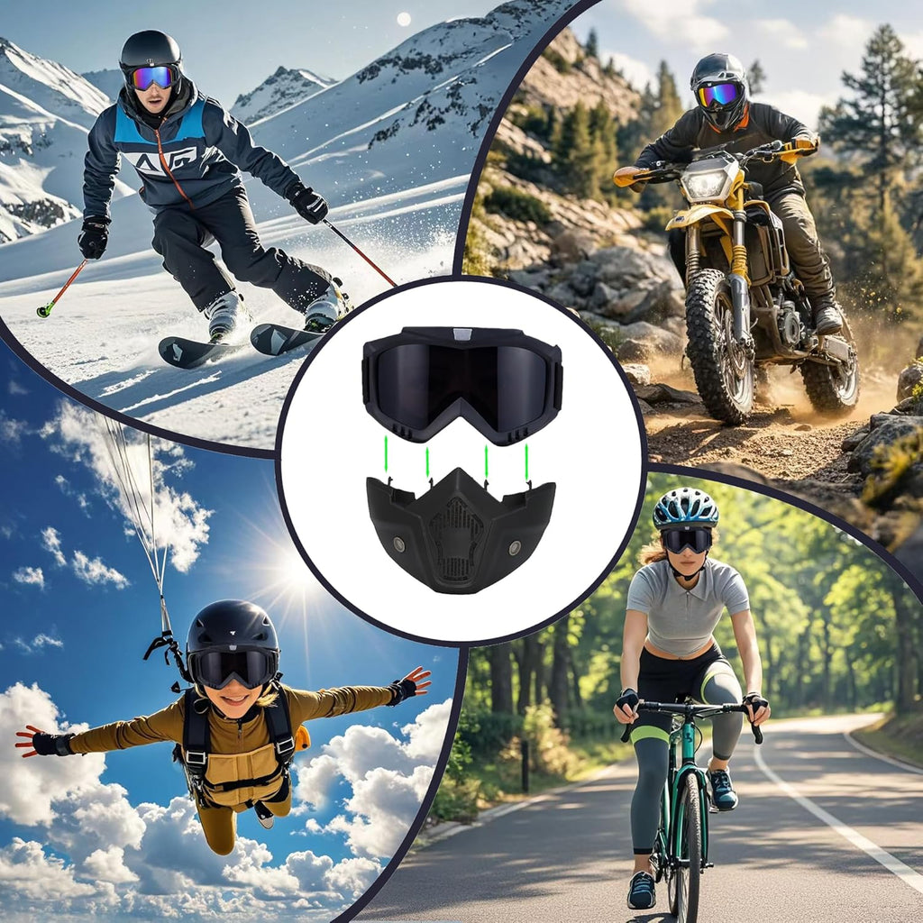 Paintball Mask - Anti-Fog Motorcycle Helmet Goggles with Removable Face Mask | Adjustable Motocross Eyewear