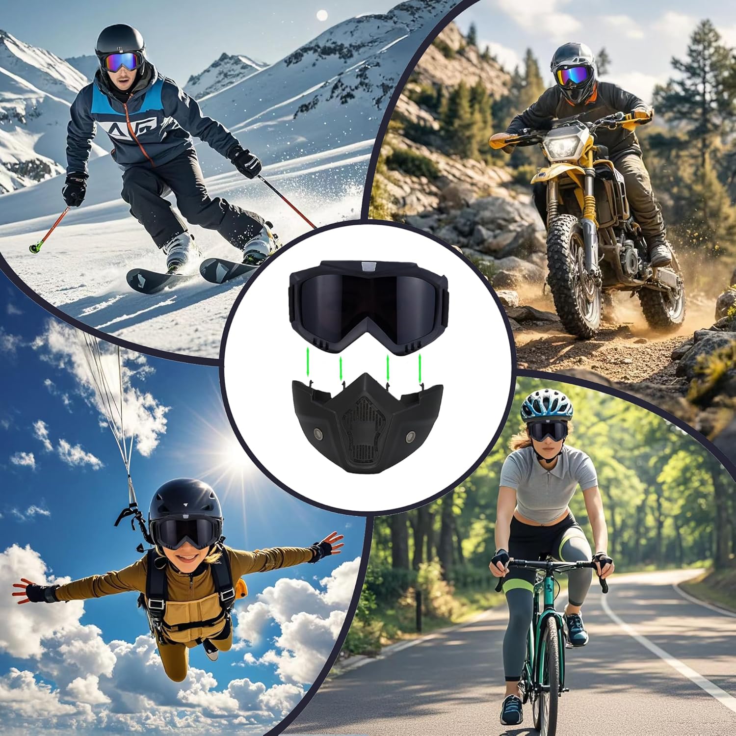 Paintball Mask - Anti-Fog Motorcycle Helmet Goggles with Removable Face Mask | Adjustable Motocross Eyewear