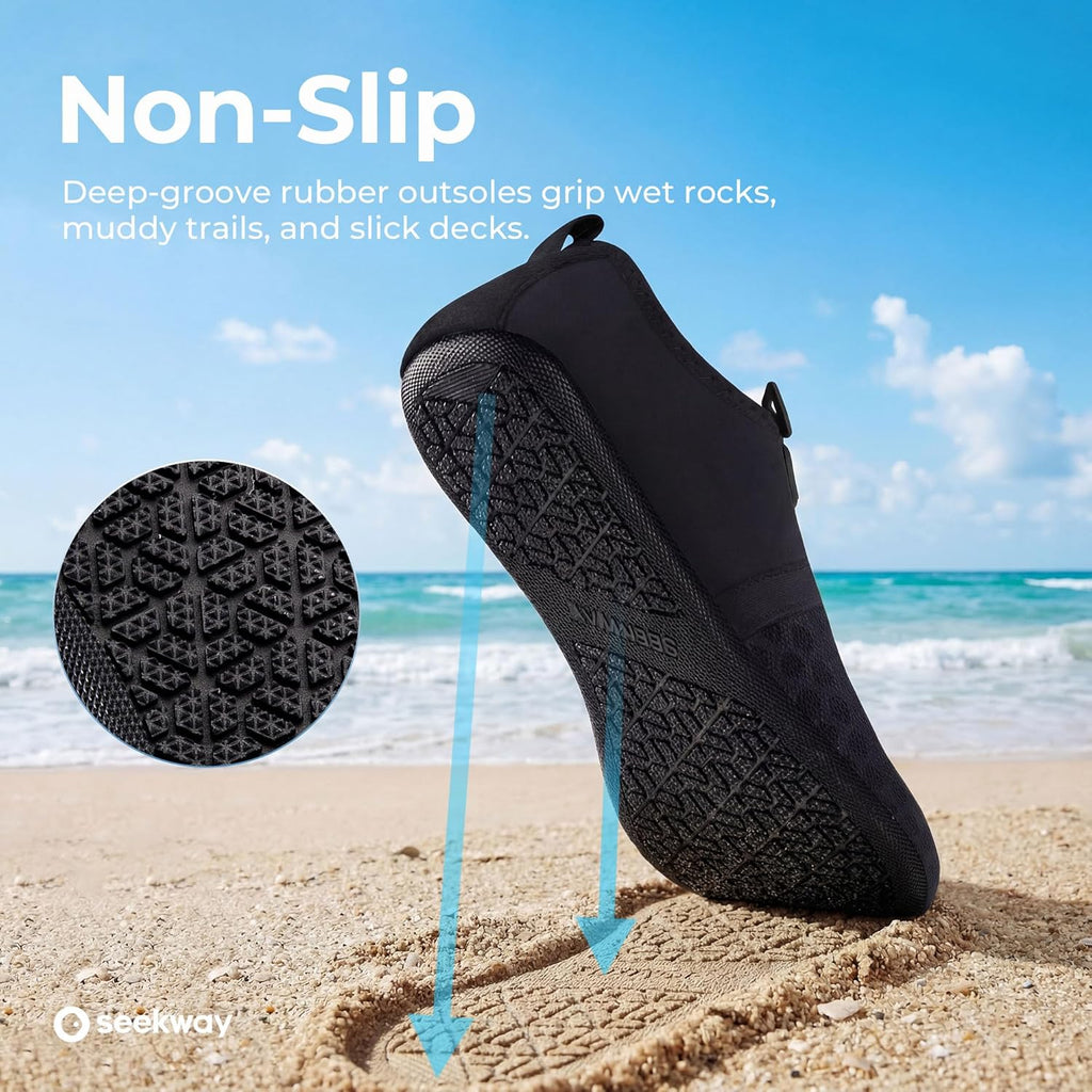 SEEKWAY Water Shoes - Quick-Dry Aqua Socks for Beach, Pool, and River | Unisex Black SK001