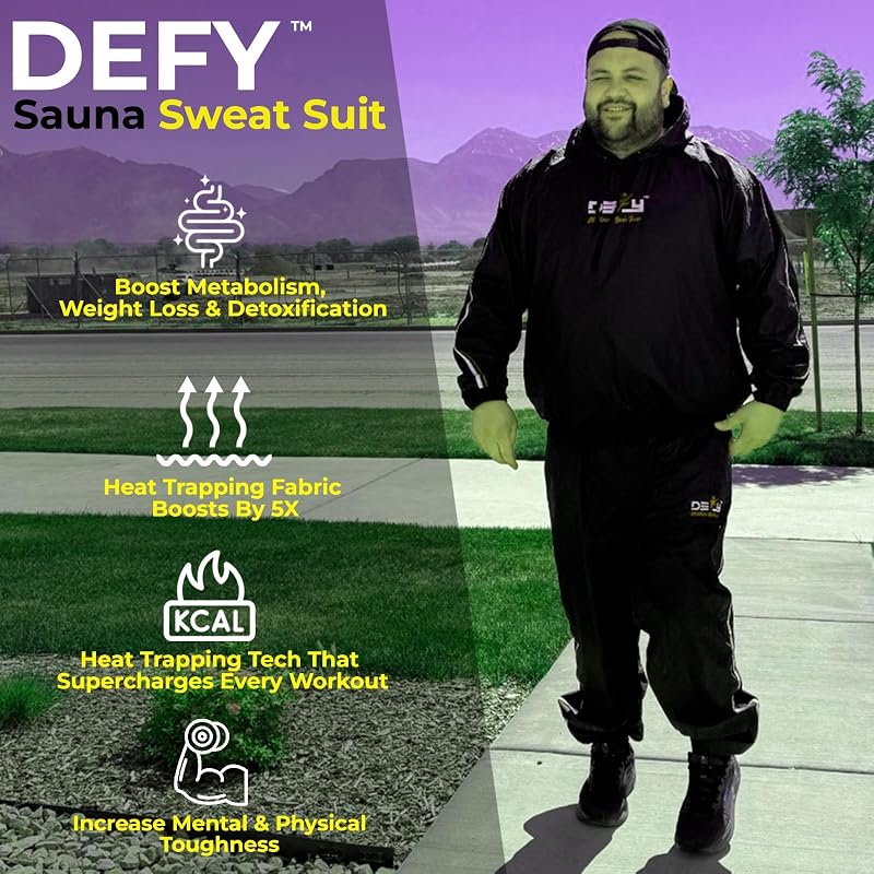 DEFY Heavy Duty Hooded Sauna Suit 4X-Large for Men & Women - Anti-Rip Full Body Sweat Gear